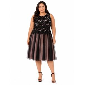Joanna Chen New York Black Lace Overlay Tulle Cocktail Dress Size 16